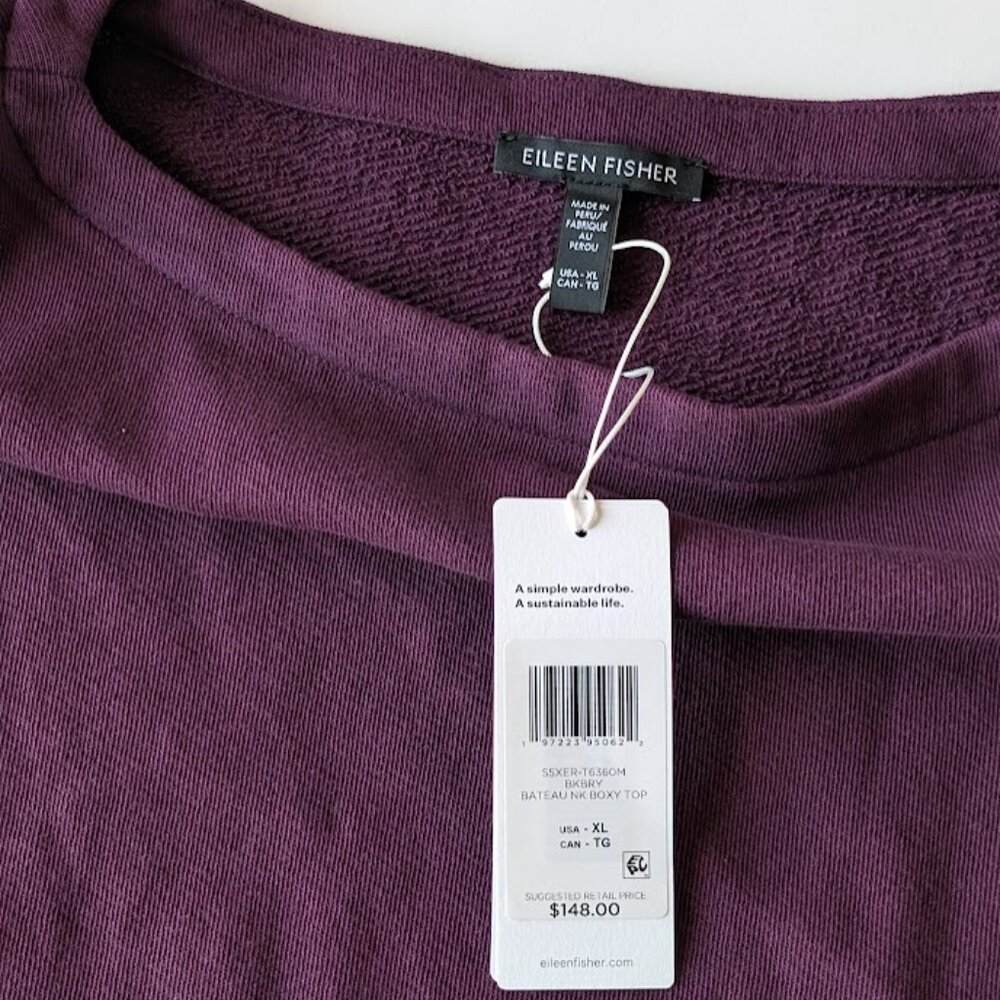Eileen Fisher Lightweight 100% Organic Cotton Terry Box-Top Sz:XL NWT - Picture 5 of 14